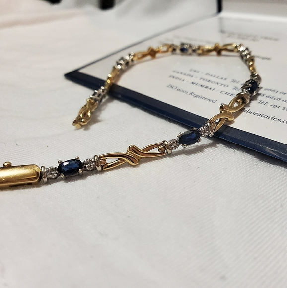 Gold blue sapphire and diamond bracelet - Picture 1 of 8